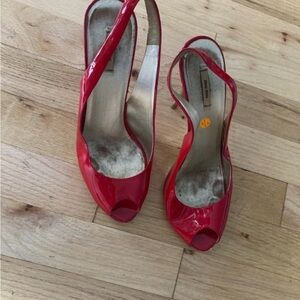Miu Miu Red Peep-Toe Slingbacks, Sz 7.5